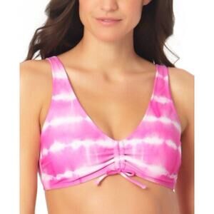 California Waves Women Pink Tie-Dye Cinch Bralette Swim Bikini Top D/DD Cup